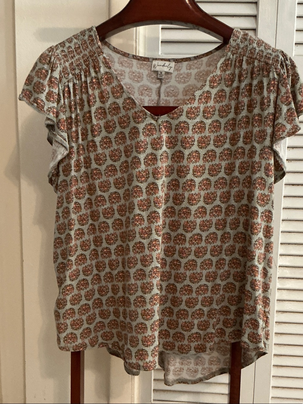 Wonderly Sage Green Floral Flutter Sleeve Blouse